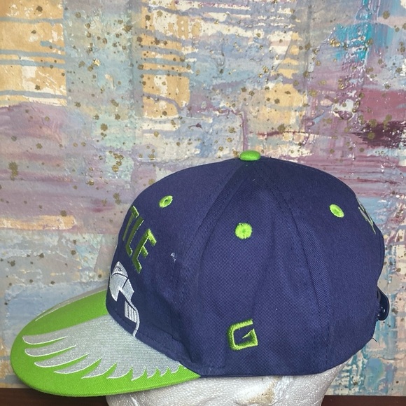 Seattle Seahawks NFL Wings Navy Cap With Green SnapBack 12th Man O/S - Picture 3 of 5